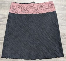 Heartsoul Skirt Adult Size 13 Gray Pink Lace Trim Knee Length Vintage 90s Womens
