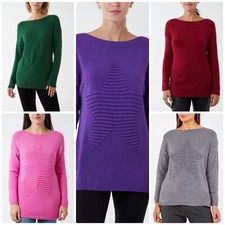 NEW Ladies Italian Ribbed Star Jumper Top Super Soft Knit One Size 10-16 Winter 