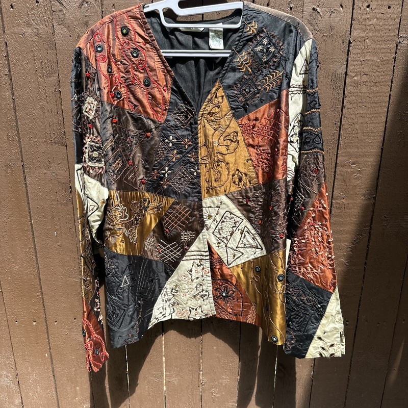 Laura Ashley Women's Sz XL NWT  Beaded Embroidered Mirrors  Jacket Brown Shades