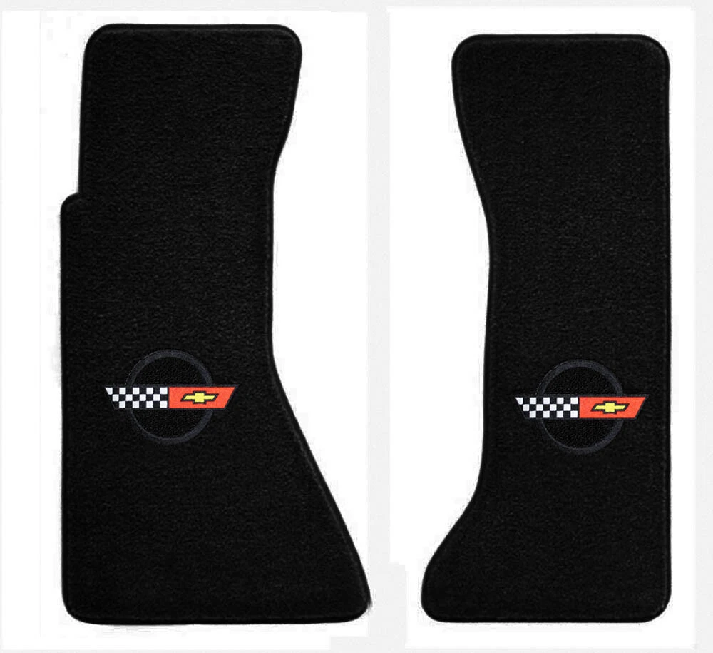 NEW BLACK FRONT FLOOR MATS 1984 1990 CORVETTE C4 Embroidered