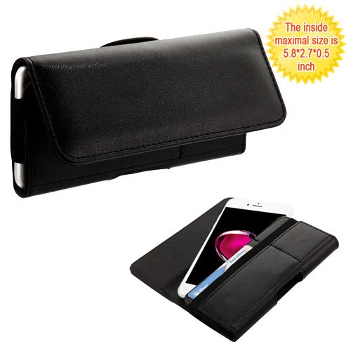 Leather Case Cover Pouch Flip Belt Clip for Universal Smart Phone w/ Card Slots - Image 4 of 4