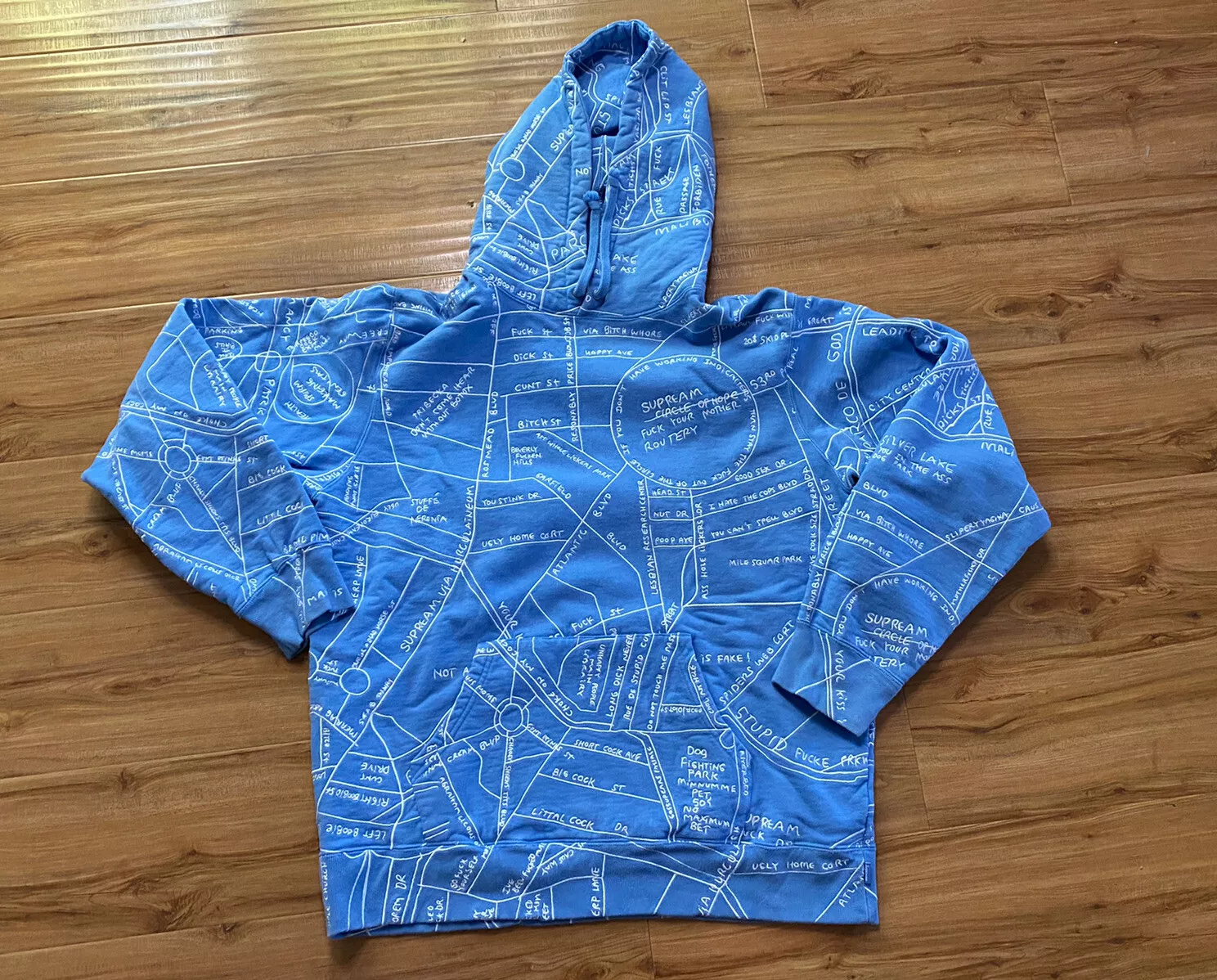 Sweat shirt à capuche sur carte brodée Supreme Gonz bleu Columbia SS19 taille grand hommes