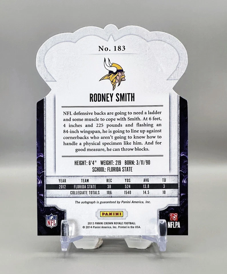 2013 Panini Crown Royale Autograph #183 (Bronze Holo Die-Cut)  RODNEY SMITH  /99 - Image 2 of 2