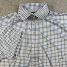 Collars and Co Polo Mens Small Blue White Check Dress Collar Short Sleeve Active