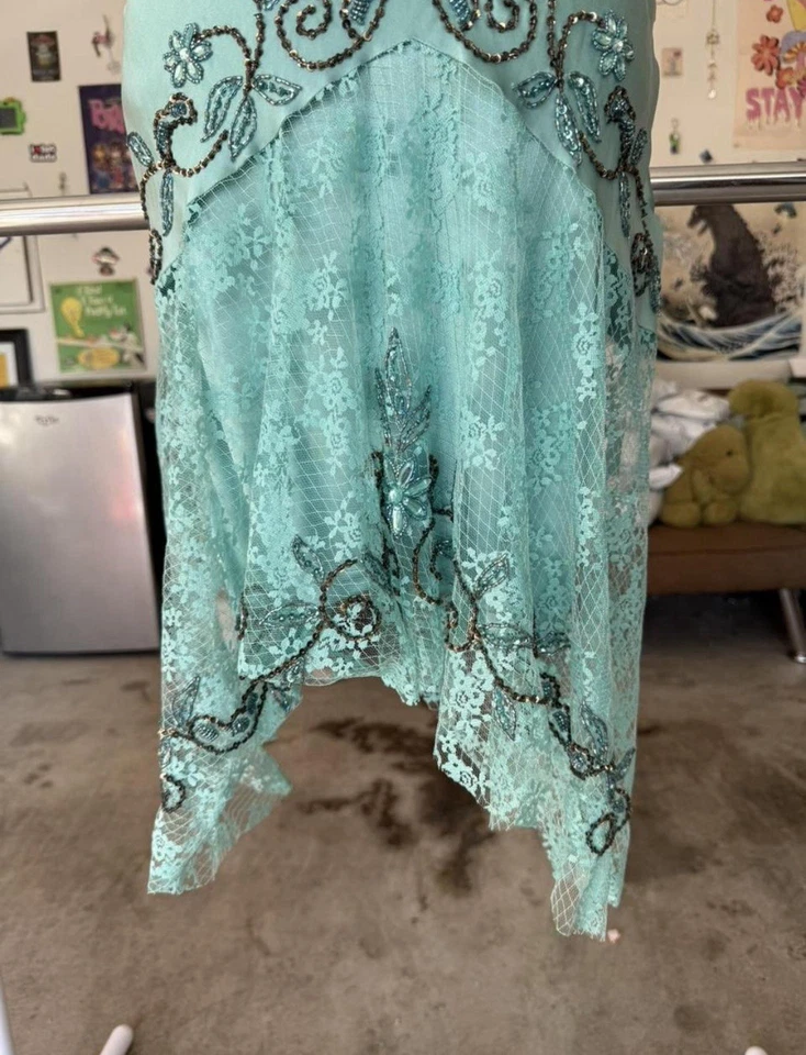 Платье-комбинезон Sue Wong Nocturne Aqua Silk Beaded новое с ценниками размер 4 - Изображение 4 из 4