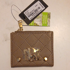 Badgley Mischka Taupe Quilted Logo Card Wallet w/ Zipper, Women's