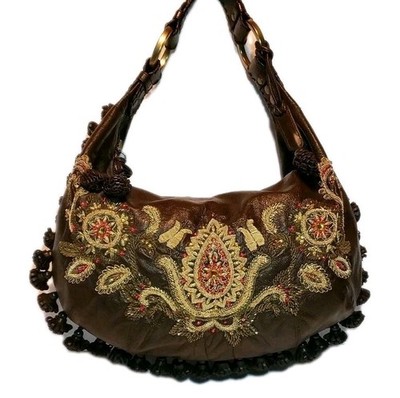 ISABELLA FIORE INDIA EMBELLISHED EMBROIDERED TASSELED HOBO SHOULDER HANDBAG $595