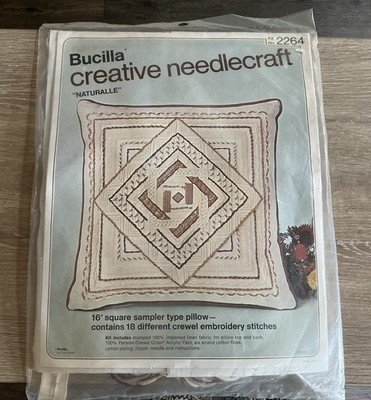 Vintage Bucilla Creative Handarbeit 16 Zoll Crewel Stickerei Kissen Kit unbenutzt