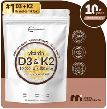 Vitamin D3 10000 iu Plus K2 MK-7 200 mcg, 300 Virgin Coconut Oil Softgels