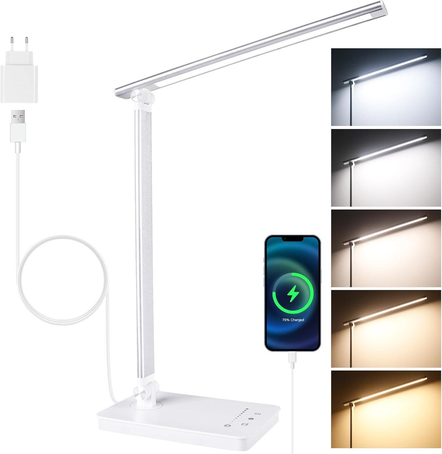 Lampada LED da Tavolo per Studio e Lavoro - Porta USB C e Dimmer