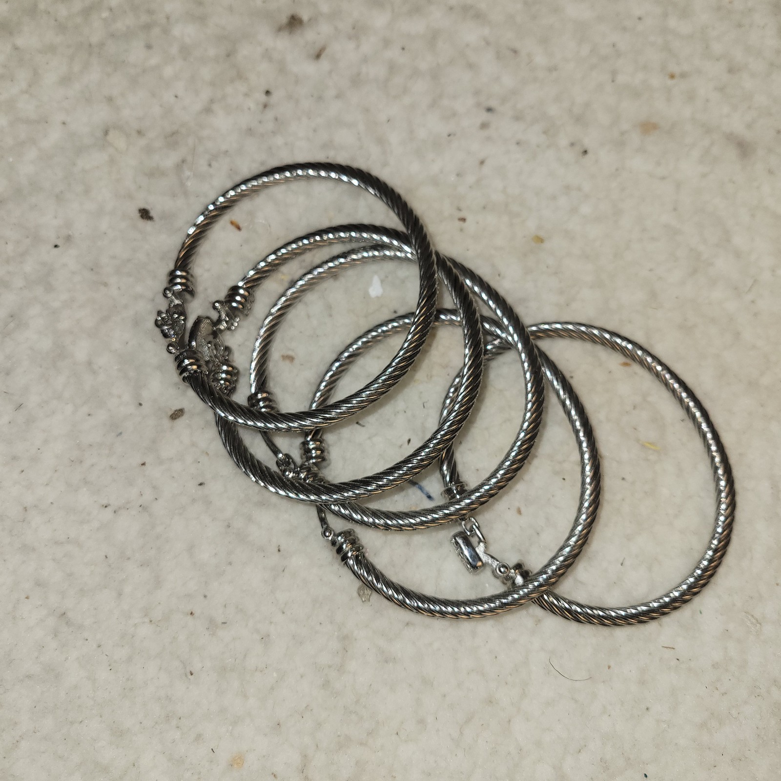 Silver Tone Cable Bangle Bracelet Set Crystal Loc… - image 2