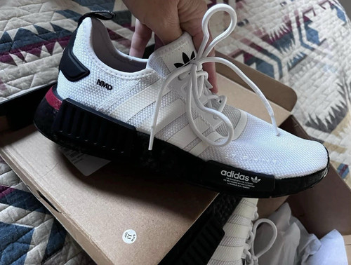 adidas NMD_R1 Men's Athletic Low Top Lace-Up Sneaker White/Black/Red Logo