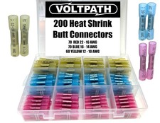 200 PCS Heat Shrink Butt Connectors Kit - Waterproof Marine Grade Wire Crimp ...