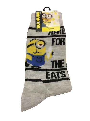 Minions HERE FOR THE EATS 2 Pair Crew Socks Adult Shoe Size 6.5-12 NWT - Picture 3 of 4
