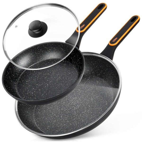 Bratpfanne Pfanne Pfannenset Granit Induktion Glasdeckel 24Cm 32Cm 2 StüCk-image