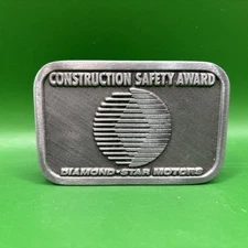 1980's DSM Diamond-Star Motors 3.25" x 2.25' Silver Colored Metal Belt Buckle