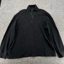 Vintage Polo Ralph Lauren Sweater Mens Size L Black Knit Cotton Pullover 1/4 Zip