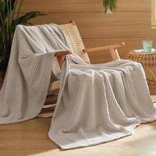 Lightweight 100 Percent Cotton Waffle Weave Throw Blanket XL Size For Home Bed