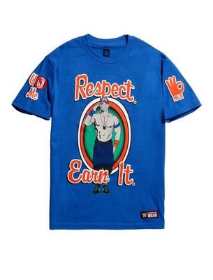Men s WWE Authentic Wear John Cena Size XL Respect Earn It T-Shirt Blue NEW