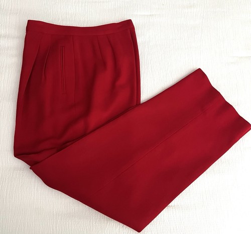 Pantalone donna vintage taglia 10 100% lana rosso vita alta plissettato foderato usato in ottime condizioni - Foto 10 di 12