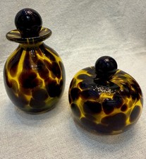2 Sugahara Craft Glass Japan Tortoise Shell Hand Blown Art Glass Perfume Bottles