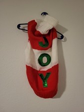 Festive Red and White Dog Sweater with Sequin 'JOY' Design
