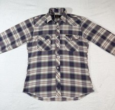 Wrangler Mens Vintage 80s Plaid Pearl Snap Western Rockabilly Made USA Shirt, M