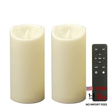 Outdoor Battery-Operated Flameless Candles with Remote 3"x7" 2 Pack CreamWhite