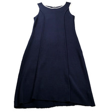 Talbots Womens Sleeveless Dress Sz SP Navy White Trim Knit Round Neck Back Zip