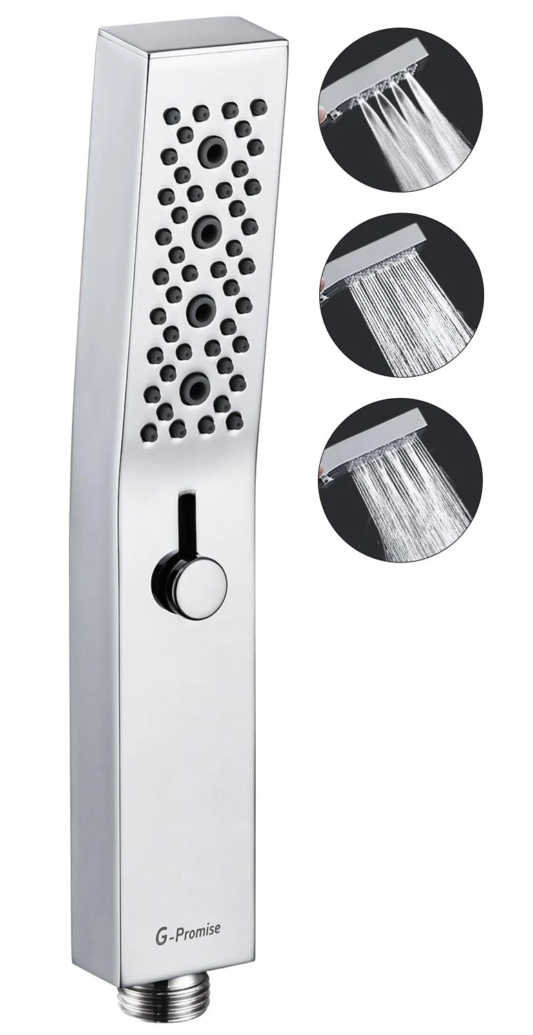 All Metal Square 3 Function Handheld Shower Head, Easy and Quick Switch to Ma...