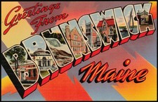 Brunswick, Maine ME Greetings From Brunswick Large Letter Tichnor Linen Postcard