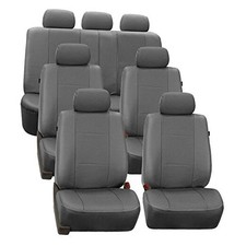 Three Row Car Seat Covers Deluxe Leatherette with 7 Solid Gray 3 Row 7 Seater