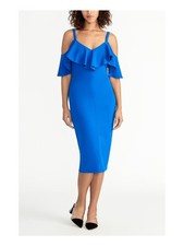 RACHEL RACHEL ROY Womens Ruffled Short Sleeve V Neck Midi Evening Body Con Dress