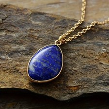Vintage-Inspired Lapis Lazuli Teardrop Pendant Necklace - supplied in gift pouch