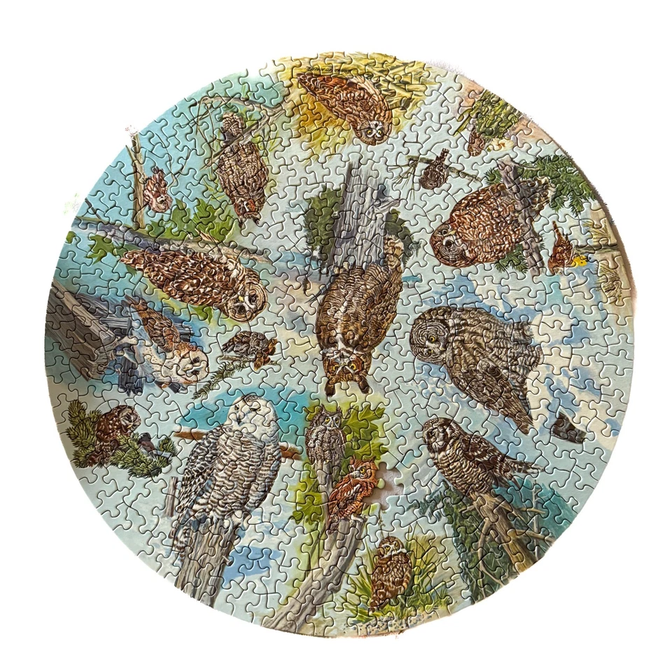 Vintage 1973 Springbok Circular Jigsaw Puzzle Owls 20 3/8" Diameter Missing 1 Pc - Image 2 of 4