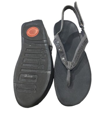 Fitflop Crystal Swirl Pewter Gray Suede Wedge Sandal Size 10 Adjustable  Strap