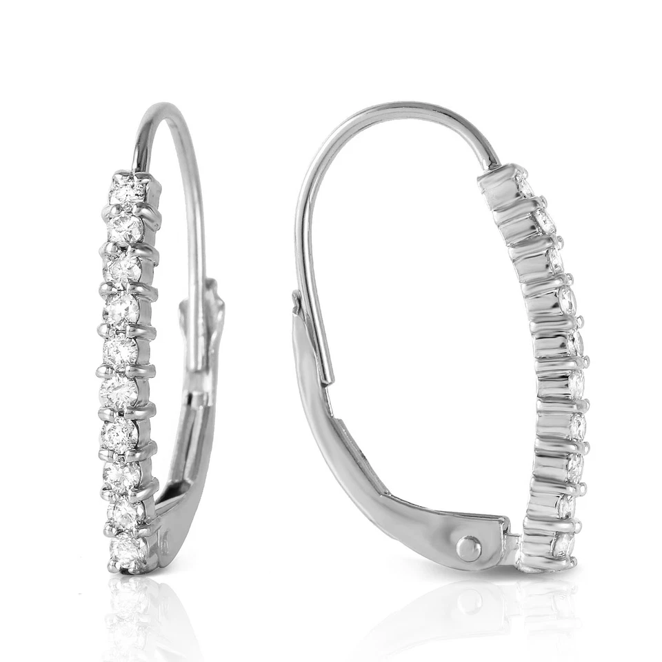 14K. GOLD LEVER BACK EARRINGS WITH NATURAL DIAMONDS - Image 3 of 4