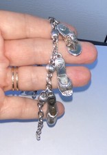 Brighton Silver  Color Metal Shoe Charm Bracelet Heart Sandal Love Loafer