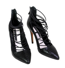 Alice  Olivia BLACK REAL LEATHER HIGH HEEL POINTED STRAPPY ZIP PUMP SHOES Sz 39