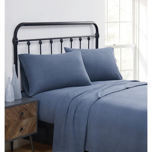 Truly Soft Solid Blue Flannel Sheet Set Warm 100 Cotton Fabric Machine