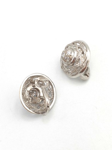 ORECCHINI VINTAGE ORO BIANCO 18 KT ANNI '60 MADE IN ITALY A BOTTONE CON ZIRCONI - Foto 9 di 11