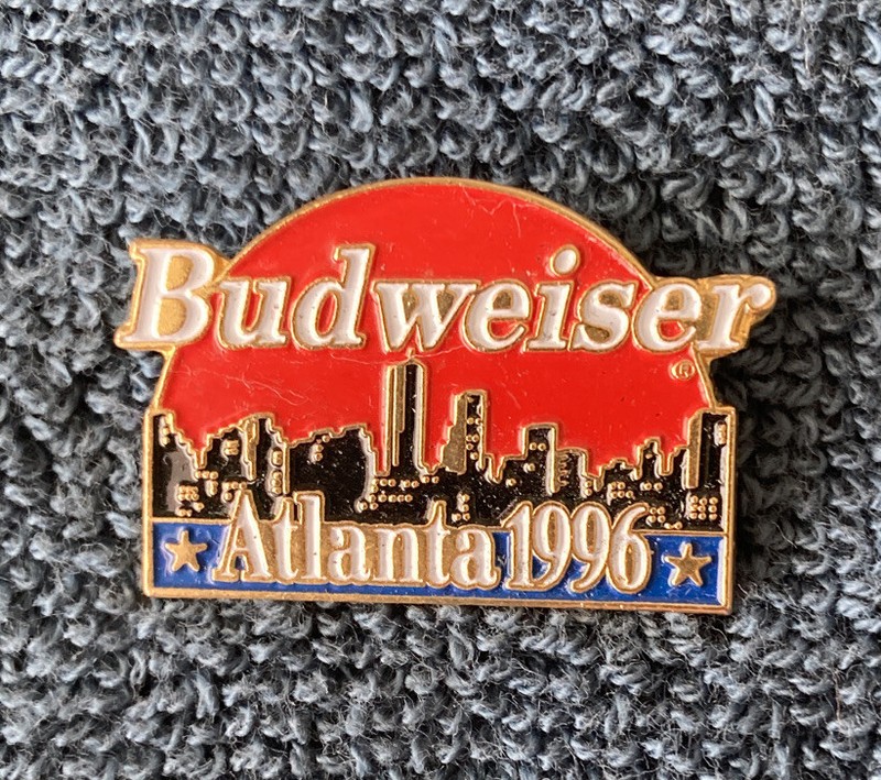 1996, Atlanta Olympics, Budweiser, Enameled clutch back pin, Minty