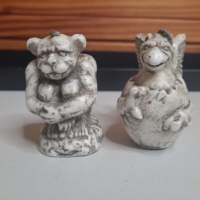 Lot 2 Vintage Gargoyle Decorative Candle Wax Ornament Decor Figure Gothic 