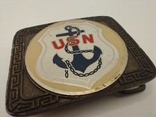 US Navy Belt Buckle - USN Fouled Anchor - Vintage Military - Brass
