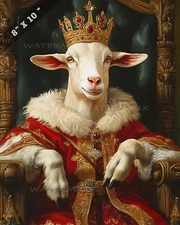 8x10 Matte Print Exquisite Goat in Royal Attire on Throne(png)
