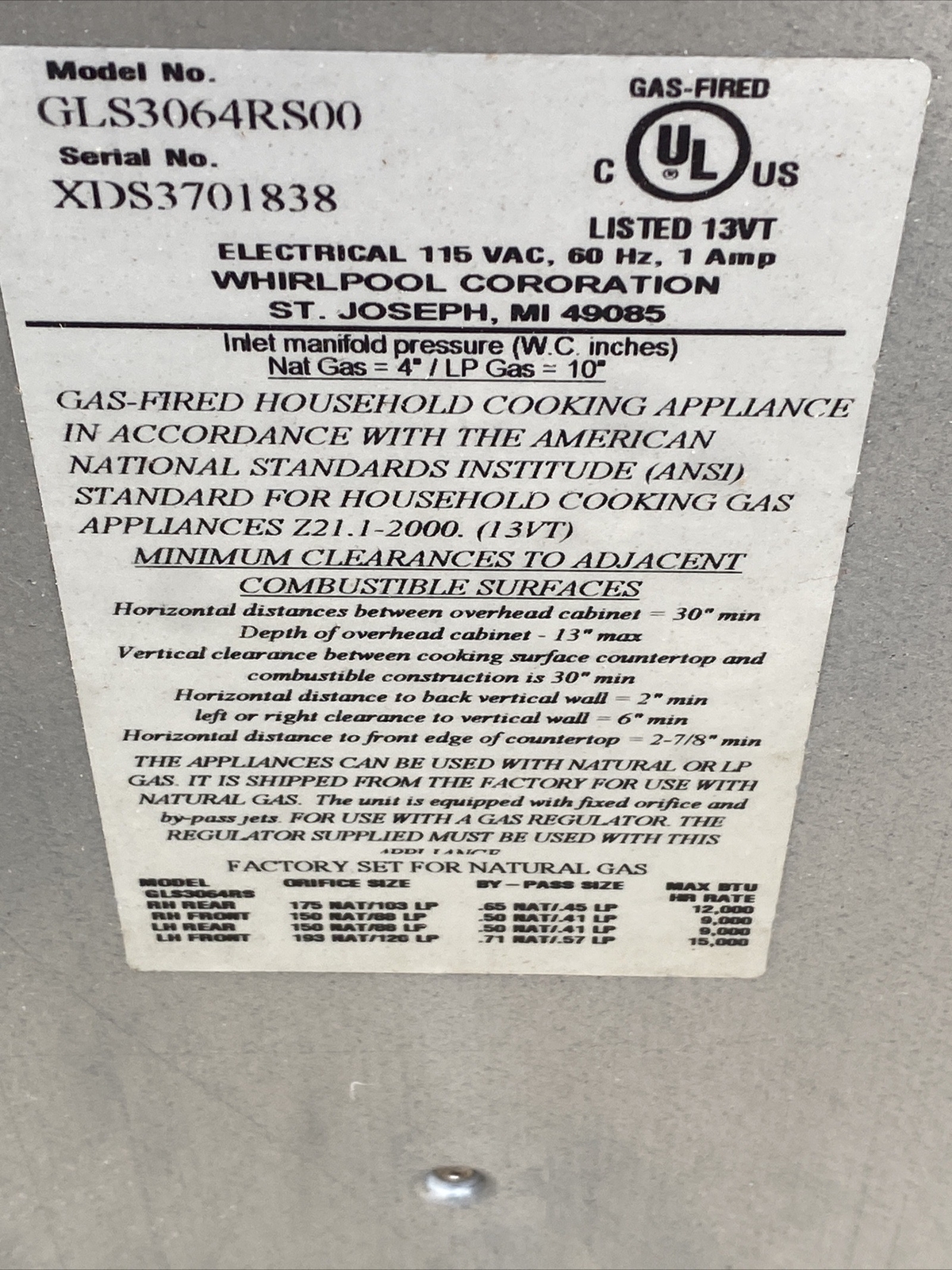 Whirlpool Gold Gas Range Top PreOwned Scratch & Dent Parts, GLS3064RS00 eBay