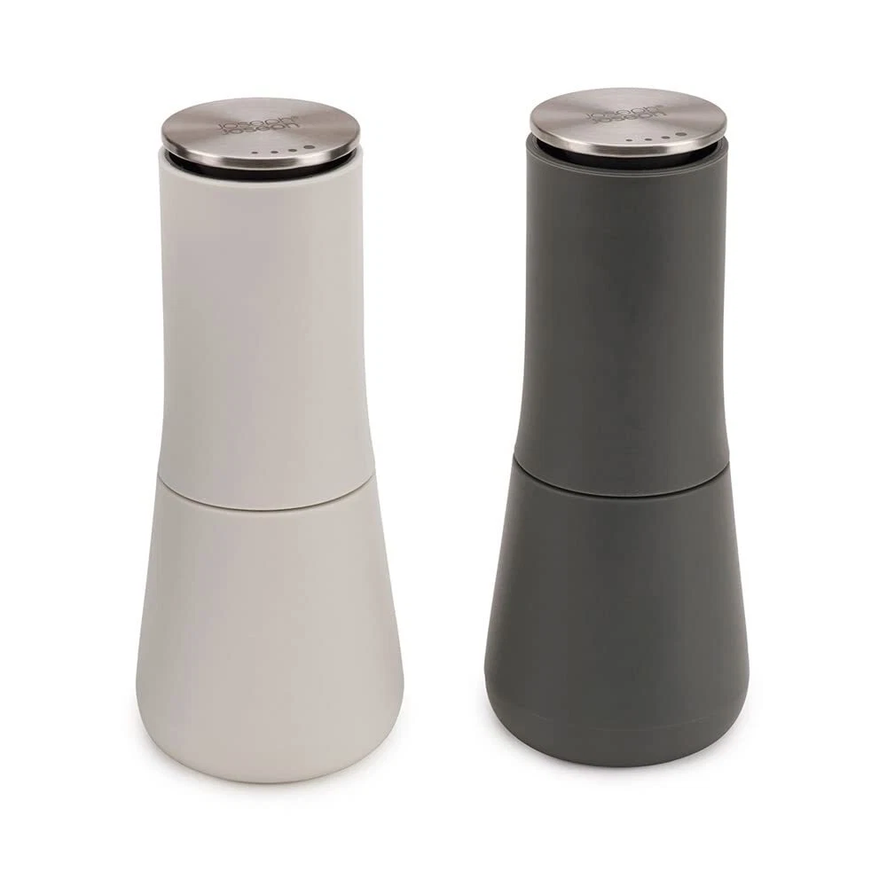 Gray 2 Piece Seasoning Mill Set with Ceramic Grinding Mechanism Adjustable Size