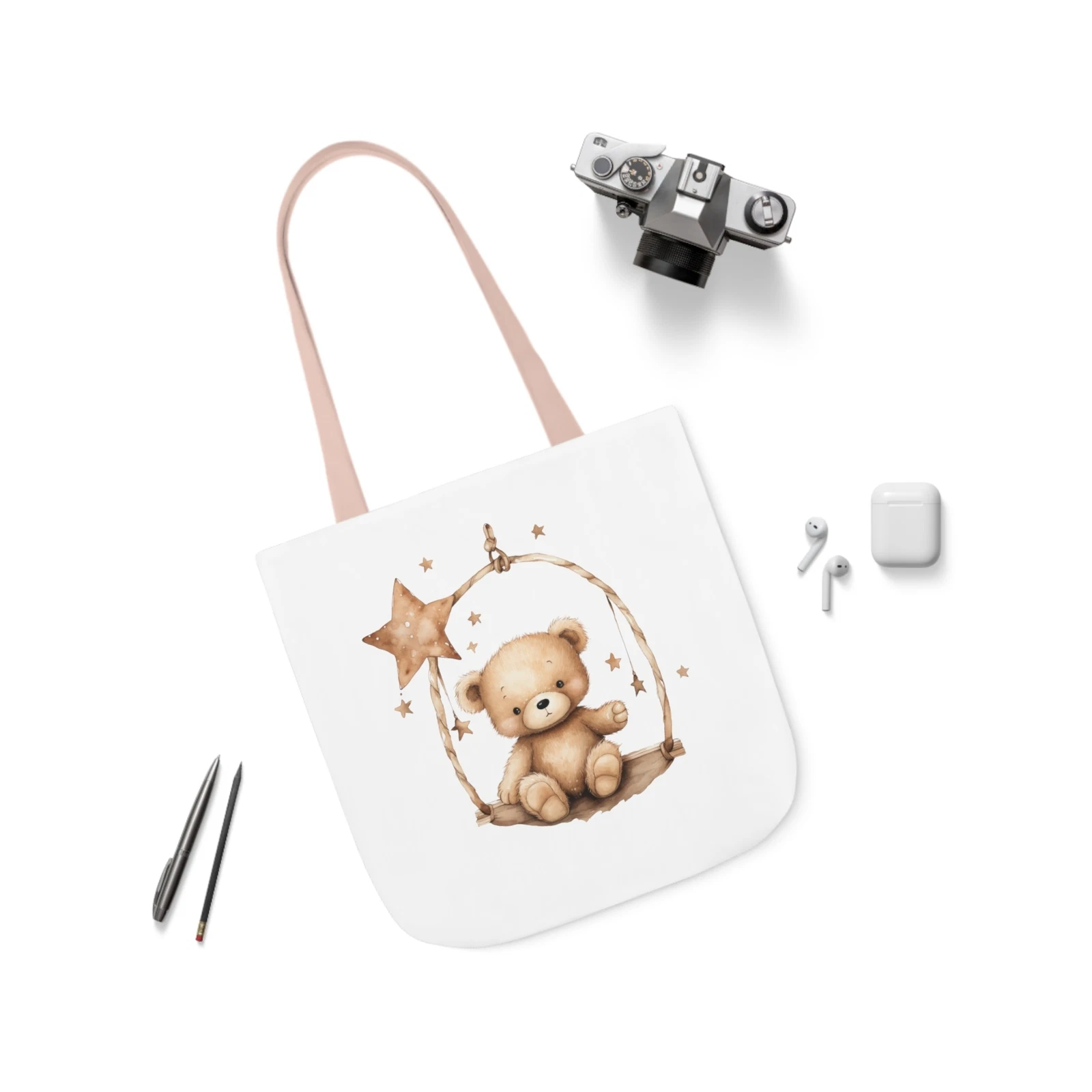 Brown Teddy Bear Polyester Canvas Tote Bag (AOP)