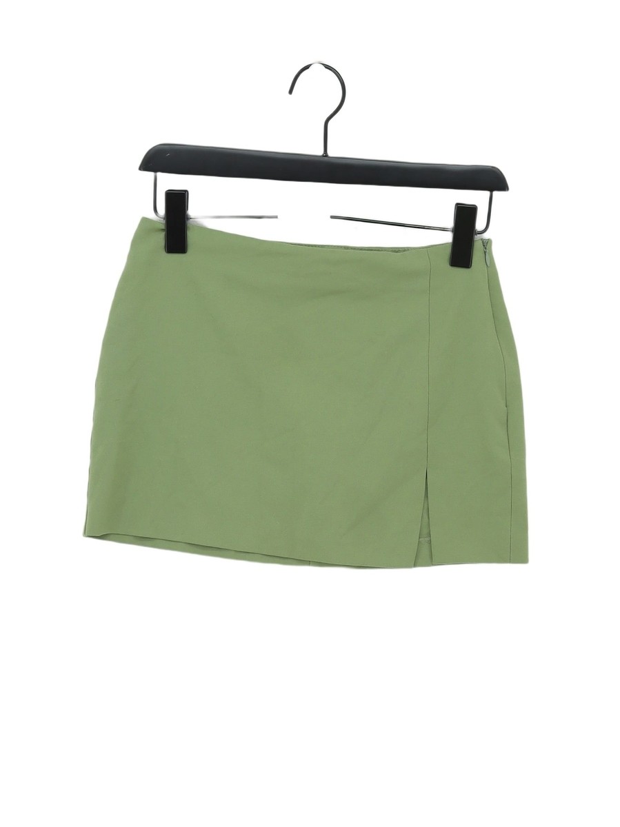 Pull&Bear Women's Mini Skirt S Green Viscose with Elastane Short
