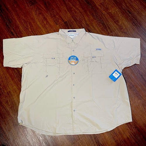 Columbia pfg bahama mens 5x beige khaki upf 50 short sleeve fishing
